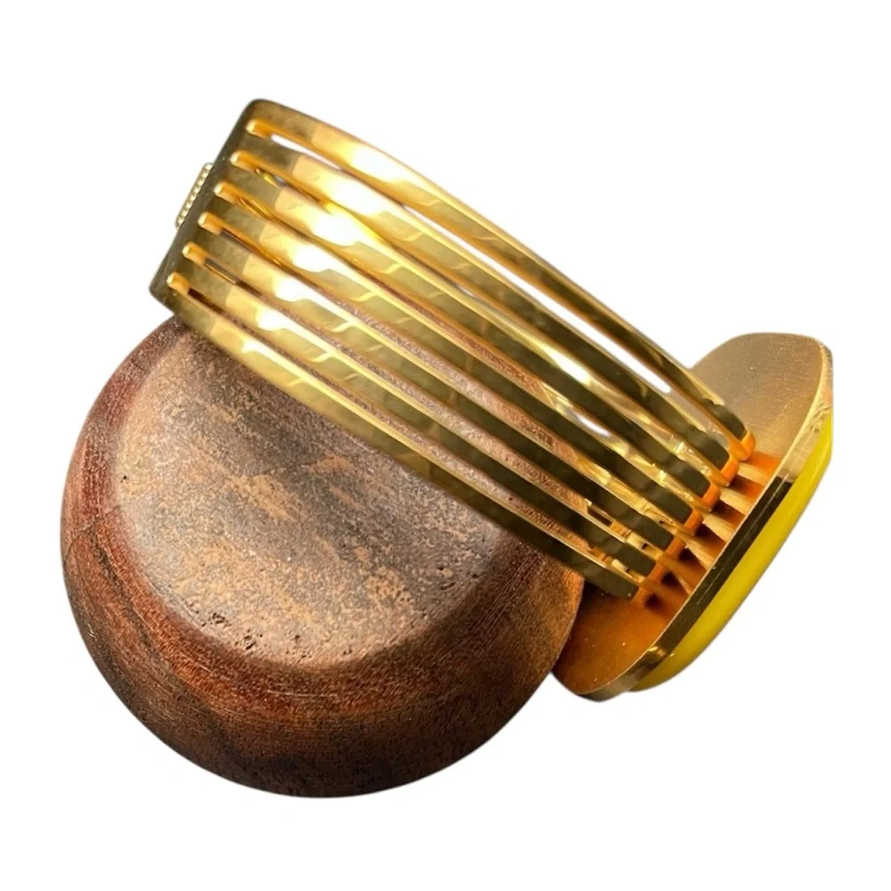 FASHION JEWELRY WIDE SCUFF STAINLESS STEEL BRACELET GOLD COLOR WITH YELLOW TOP